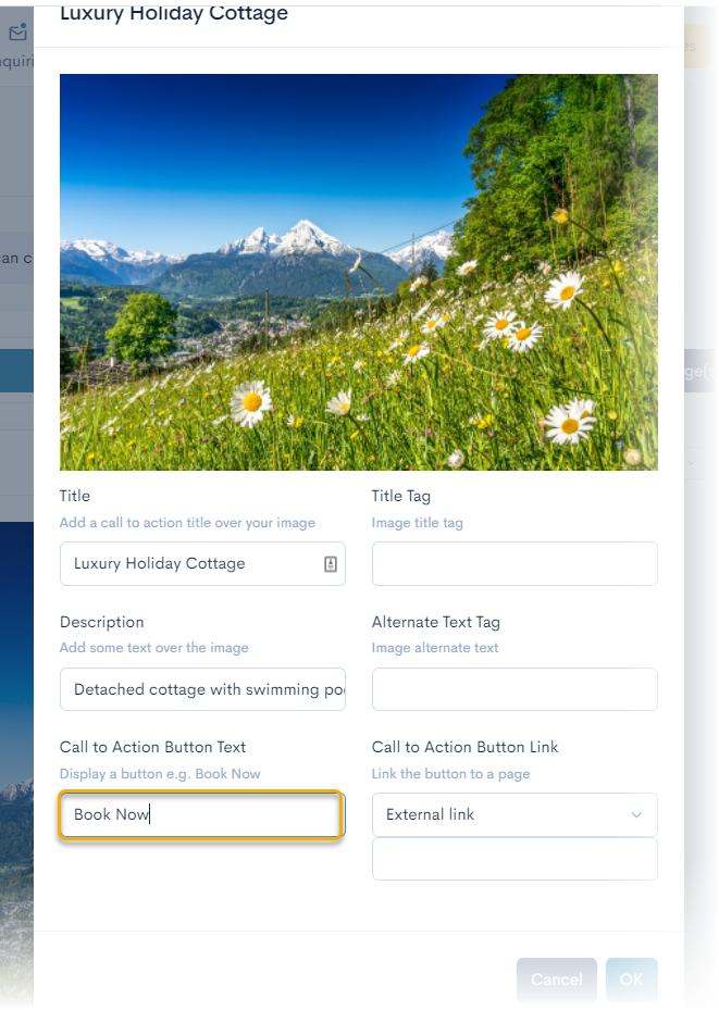 Add text and a call to action button on top of header image